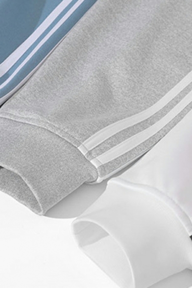 Elegant Boys Stripe Print Pocket Detailed Long Sleeve Stand Collar Baggy Zip Fly Jacket