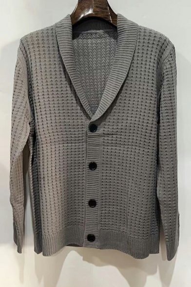 Guy's Boyish Plain Shawl Collar Long Sleeves Loose Single Breasted Jacket