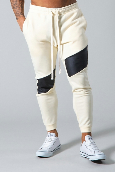 Guys Freestyle Color Block Drawstring Waist Pocket Designed Long Length Skinny Pants