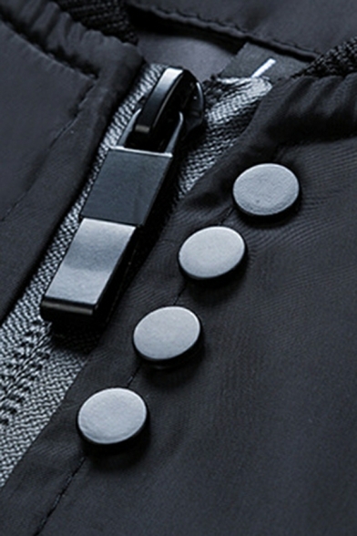 Stylish Contrast Trim Stand Collar Long Sleeve Regular Zip Fly Bomber Jacket for Men