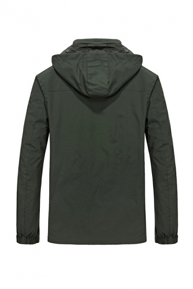 Urban Whole Colored Front Pocket Long Sleeves Regular Hooded Zip Closure Jacket for Men