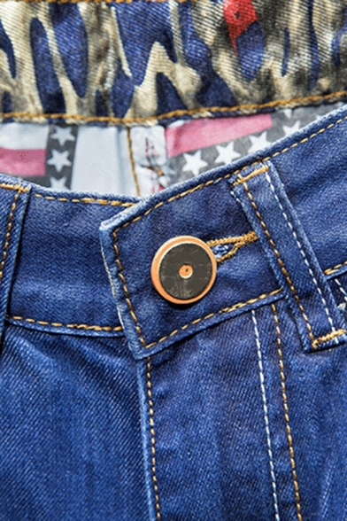 Boy's Cool Plain Distressed Detail Zip Placket Pocket Ankle Length Mid Rise Jeans