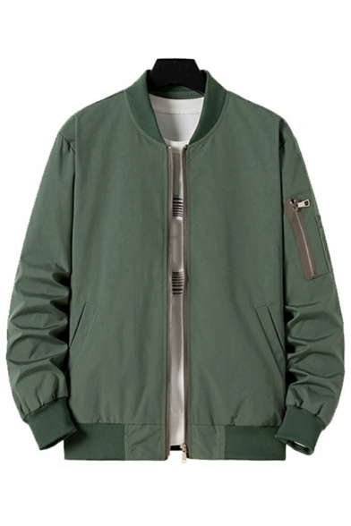 Fashionable Solid Color Pocket Long Sleeves Stand Collar Zipper Baseball Jacket for Men