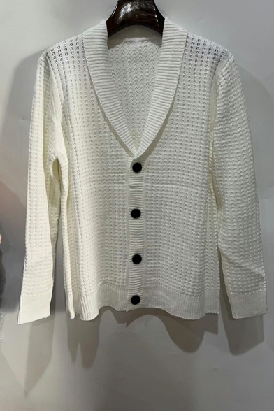 Guy's Boyish Plain Shawl Collar Long Sleeves Loose Single Breasted Jacket
