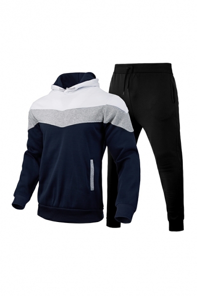Casual Chevron Pattern Long Sleeve Hoodie Slimming with Pants Two Piece Set for Men