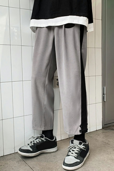 Creative Men Stripe Pattern Pocket Detail Mid Rise Ankle Length Drawstring Pants for Guys