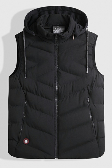 Guys Freestyle Pure Color Sleeveless Hooded Relaxed Zip Down Waistcoat