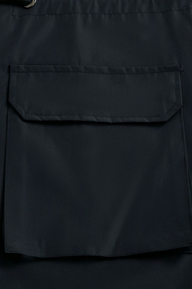 Ladies Elegant Solid Pocket Front Hooded Regular Long Sleeves Zip Closure Trench Coat