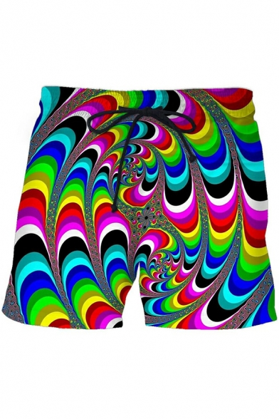 Retro 3D Pattern Side Pocket Regular Mid Rise Drawstring Active Shorts for Guys