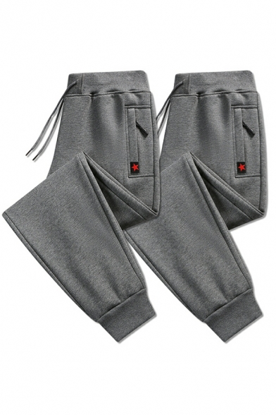 Vintage Star Printed Pocket Designed Full Length Drawstring Waist Pants for Guys