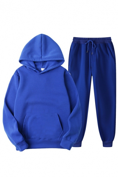 Boy's Novelty Solid Pocket Long Sleeve Hoodie with Drawcord Regular Pants Co-ords