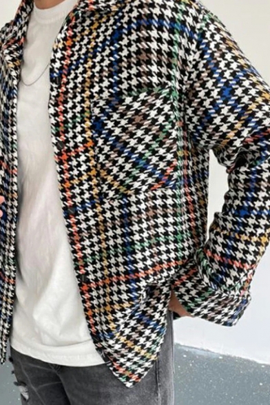 Men's Striped Printed Jacket Autumn Loose Long Sleeve Lapel Button Coat