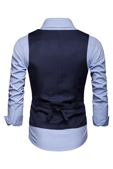Trendy Pure Color Pocket Designed Slim Fit V Neckbutton Closure Vest for Guys