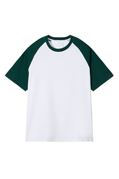 Cool Contrast Color Short Sleeve Crew Neck Loose Fitted Tee Shirt for Men