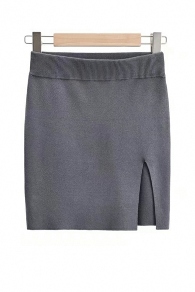 Girls Cozy Pure Color Split Design High Waist Mini Length A-Line Skirt