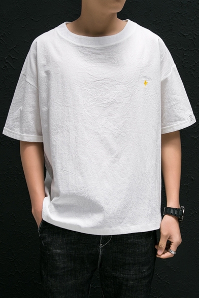 Street Look Solid Color Round Collar Short Sleeves Fitted T-Shirt for Men