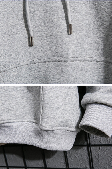 Guys Stylish Pocket Designed Plain Long-sleeved Relaxed Drawstring Hoodie
