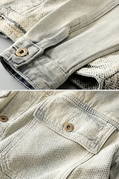 Street Look Guy's Plain Chest Pocket Spread Collar Loose Button Closure Denim Jacket