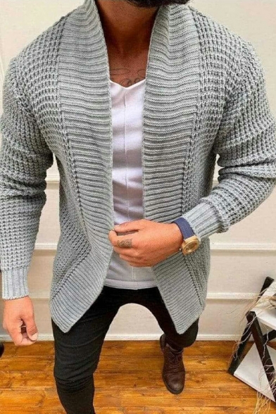 Stylish Cardigan Solid Pocket Designed Long Sleeve Slimming Open Front Cardigan for Men