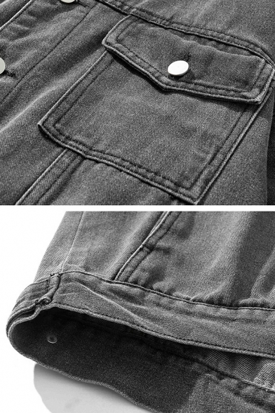 Elegant Boys Solid Pocket Detailed Long Sleeve Spread Collar Button down Denim Jacket