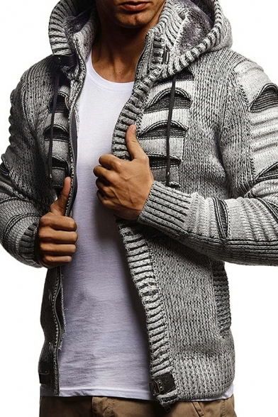 Guys Dashing Pure Color Pleated Drawstring Long Sleeves Skinny Button Down Cardigan