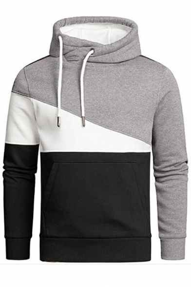 Fancy Boy's Color-blocking Drawstring Long Sleeves Hooded Fitted Hoodie