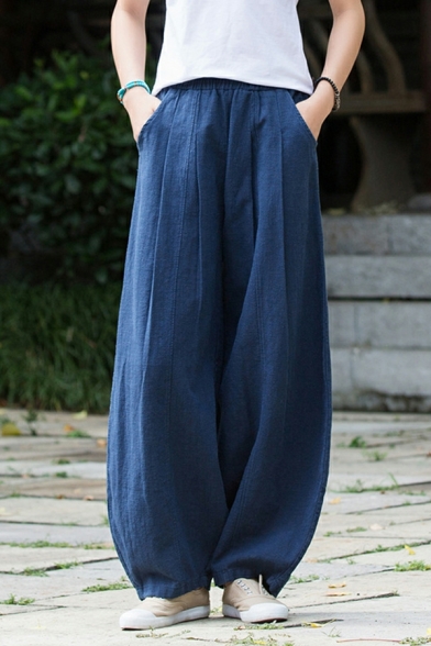 Fashionable Girls Solid Elasticated Waist Loose Fitted Mid Rise Full Length Wide Leg Pants