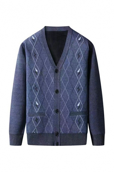 Modern Plaid Pattern Pocket Designed Long-Sleeved Fitted Button Fly Cardigan for Guys