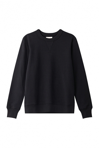 Modern Pure Color Long Sleeve Round Neck Relaxed Pullover Sweatshirt for Boys
