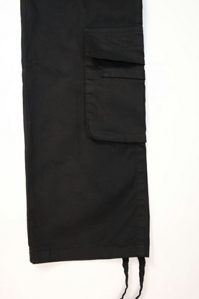 Women Trendy Whole Colored Pocket Mid Waist Long Length Zip down Cargo Pants