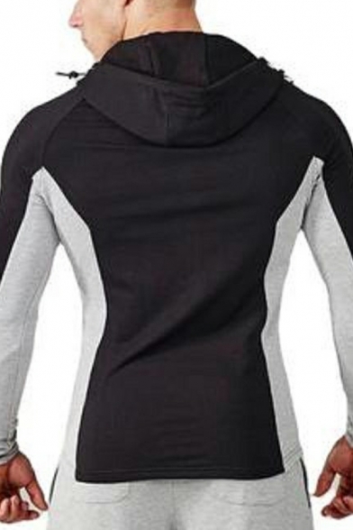 Athletic Boy's Contrast Color Long Sleeves Slim Fitted Hooded Pocket Design Zip-up Hoodie