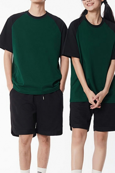 Cool Contrast Color Short Sleeve Crew Neck Loose Fitted Tee Shirt for Men