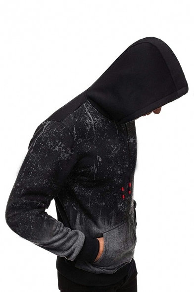 Simple 3D Ombre Pattern Pocket Long Sleeve Regular Fit Drawstring Hoodie for Men