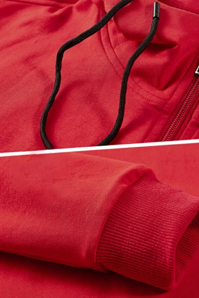 Vintage Solid Color Long-Sleeved Drawstring Hooded Fitted Pocket Hoodie for Men