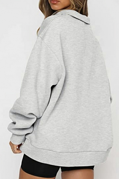 Cool Women Solid Long Sleeves Spread Collar Regular Fit Zip Design Sweatshirt
