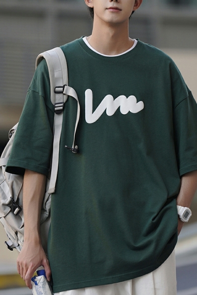 Fashion Boys Contrast Line Round Collar Half-sleeved Baggy T-shirt