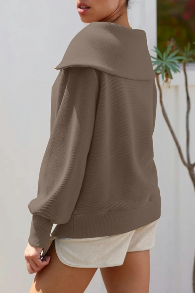Ladies Girlish Solid Color Long Sleeve Regular Fitted Hooded Half Zipper Hoodie