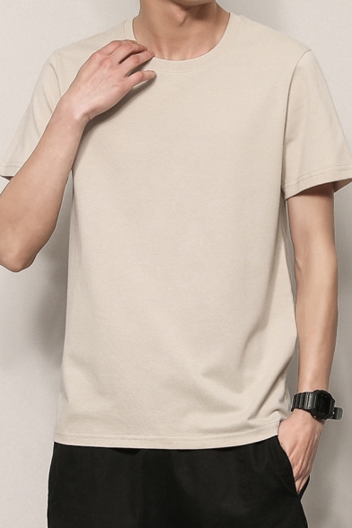 Men's Trendy Plain Regular Fitted Short-sleeved Crew Neck T-shirt