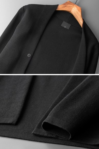 Men Simple Pure Color Long Sleeves V-neck Regular Fit Button Closure Cardigan