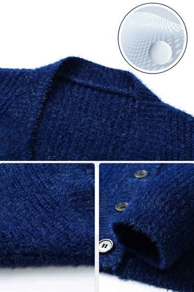 Trendy Guys Solid Button Closure Long Sleeves Regular V-Neck Cardigan