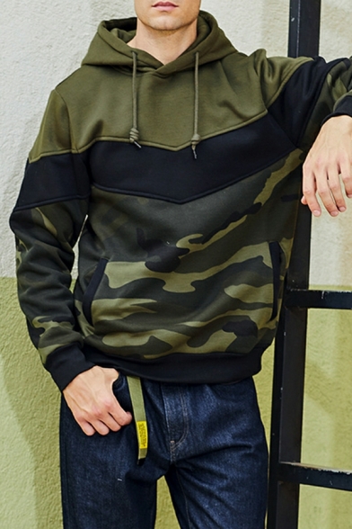 Boy's Retro Chevron Printed Hooded Pocket Long-sleeved Skinny Drawstring Hoodie