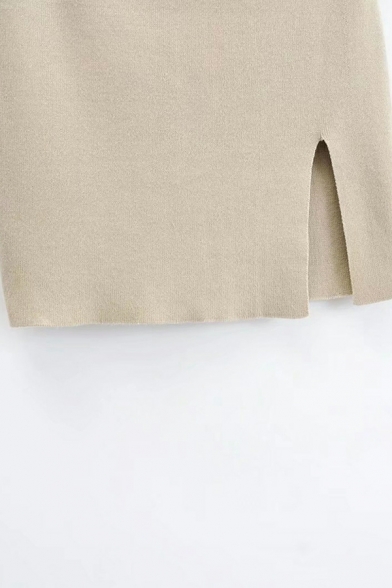 Girls Cozy Pure Color Split Design High Waist Mini Length A-Line Skirt