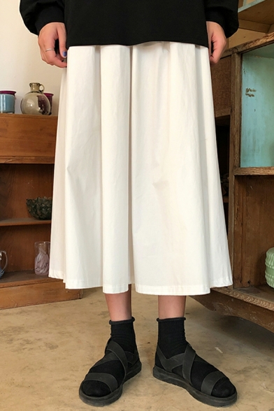 Ladies Original Whole Colored Elastic Waist High Rise Maxi Length A-Line Skirt
