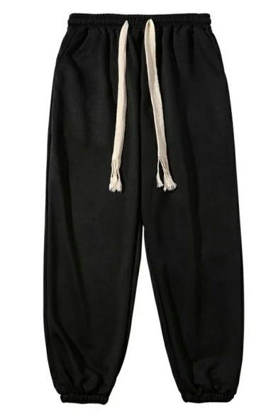 Mens Edgy Pure Color Pocket Decorated Drawcord Waist Ankle Length Pants