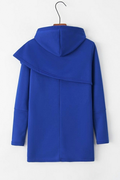 Classic Plain Hooded Long Sleeve Regular Fitted Irregular Hoodie for Girls