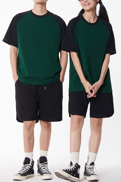 Creative Contrast Color Short Sleeve Crew Collar Relaxed Tee Top for Boys