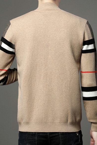 Cozy Mens Contrast Line Pocket Designed Long Sleeves Fitted Open Front Cardigan