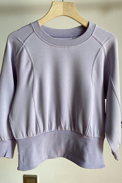 Dashing Women's Whole Colored Long Sleeve Crew Neck Pullover Sweatshirt