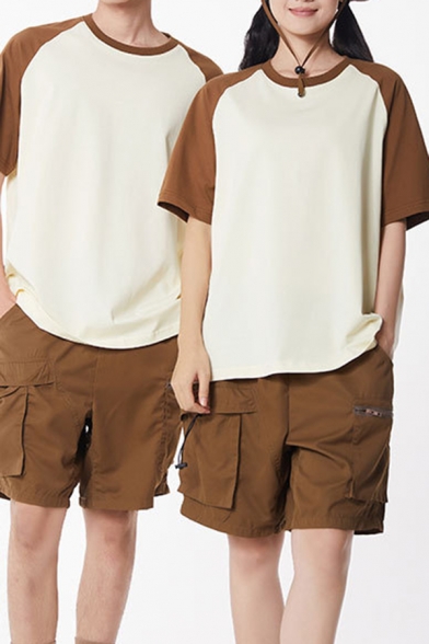 Creative Contrast Color Short Sleeve Crew Collar Relaxed Tee Top for Boys