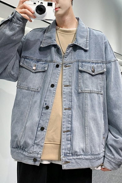 Elegant Boys Solid Pocket Detailed Long Sleeve Spread Collar Button down Denim Jacket